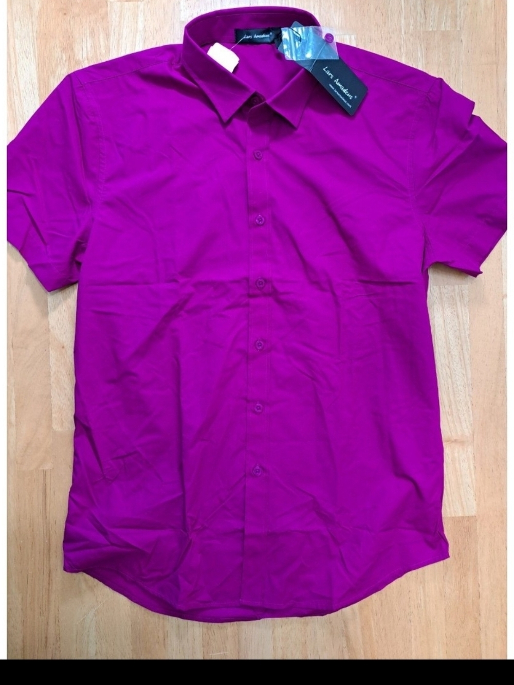 Short-Sleeve Button-Down Small Lars Amadeus Shirt in Fuchsia